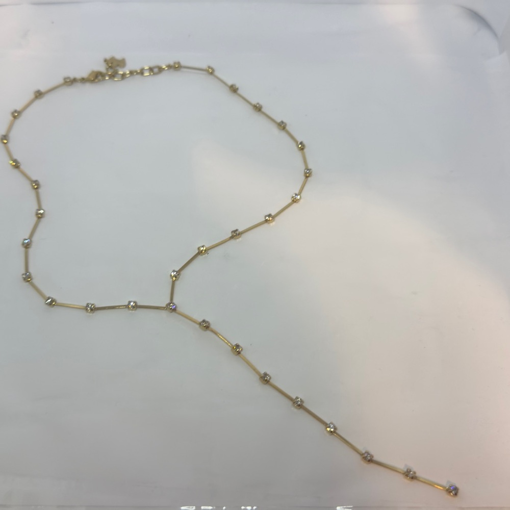 Agatha Paris Y Necklace Elegant Gold tone Necklace with Crystal Accents